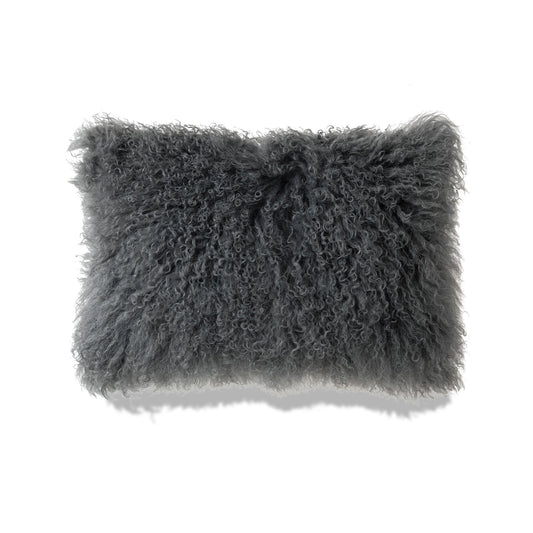 Gray Mongolian Lamb Fur Lumbar With Feather Insert Pillow