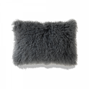 Gray Mongolian Lamb Fur Lumbar With Feather Insert Pillow