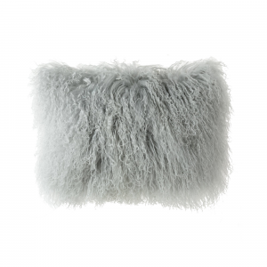 Light Gray Mongolian Lamb Fur Lumbar With Feather Insert Pillow