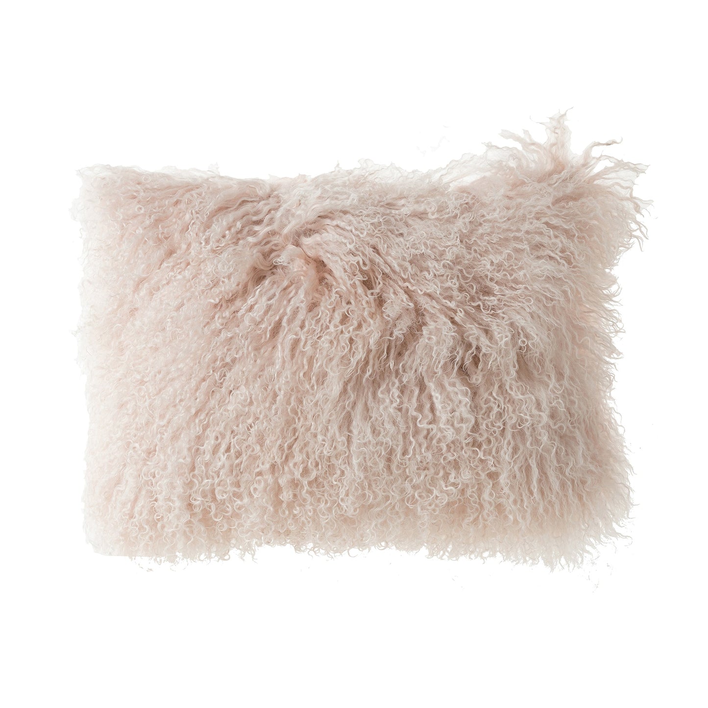 Blush Pink Mongolian Lamb Fur Lumbar With Feather Insert Pillow