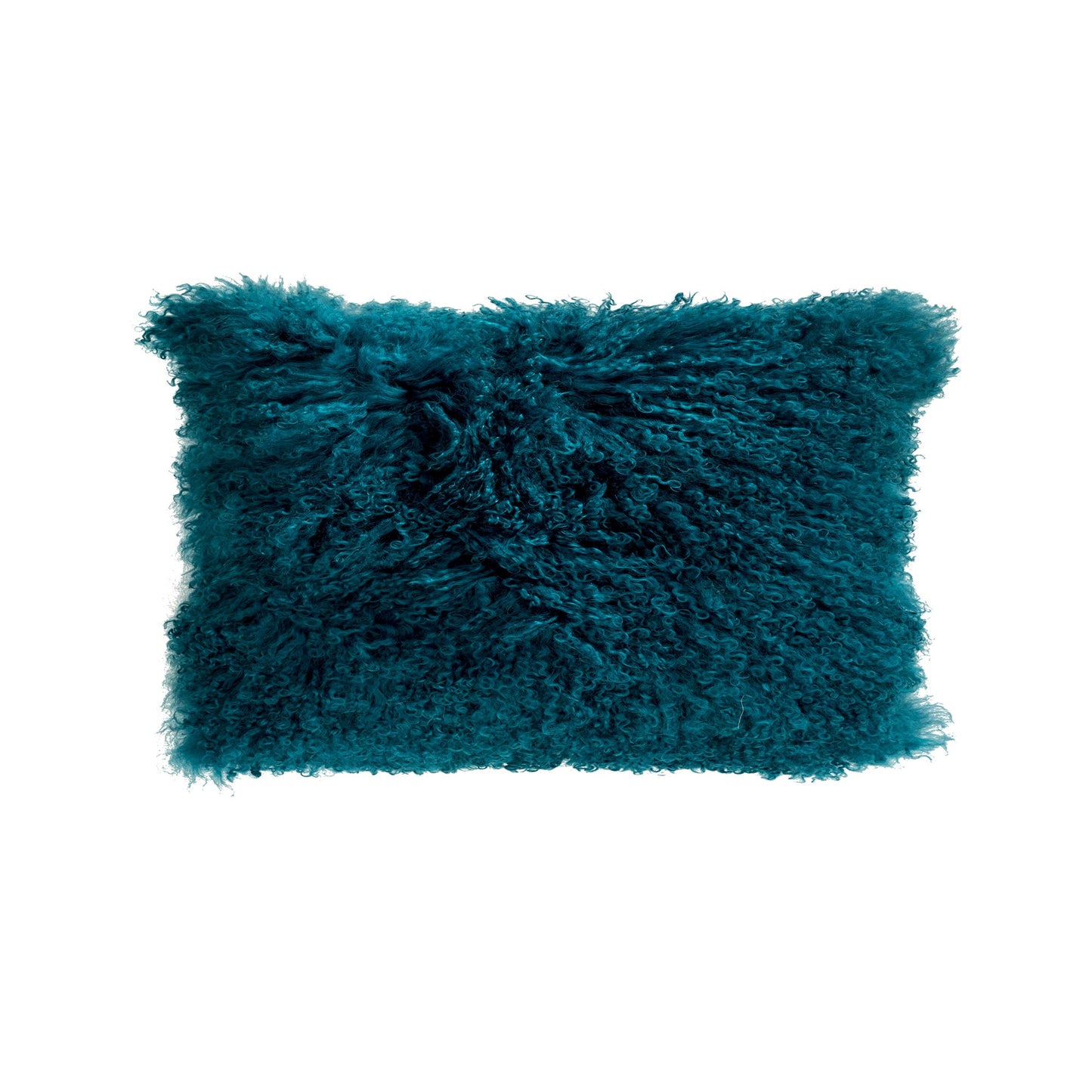 Teal Mongolian Lamb Fur Lumbar With Feather Insert Pillow