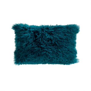 Teal Mongolian Lamb Fur Lumbar With Feather Insert Pillow