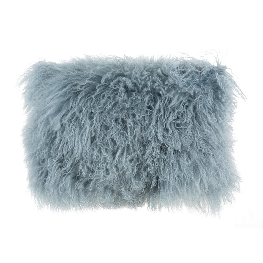 Sea Blue Mongolian Lamb Fur Lumbar With Feather Insert Pillow