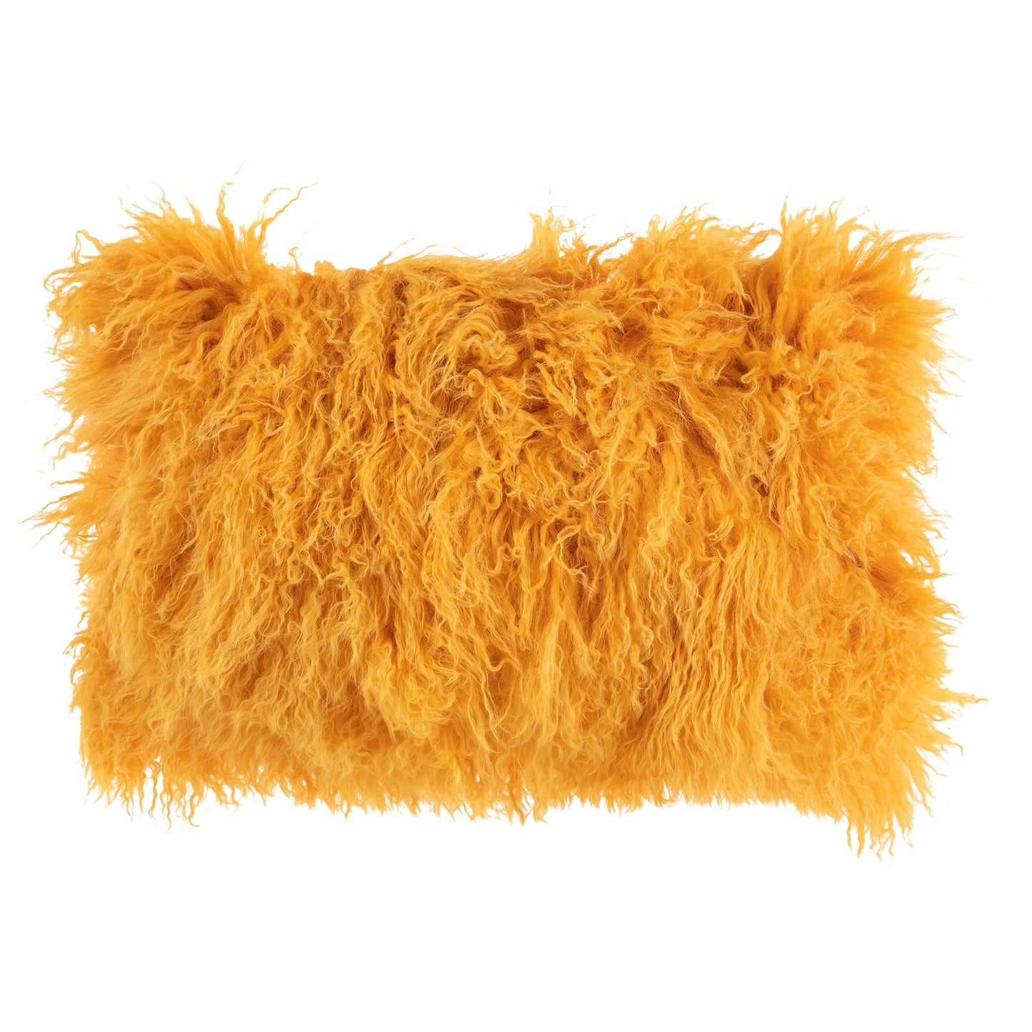 Yellow Mongolian Lamb Fur Lumbar With Feather Insert Pillow