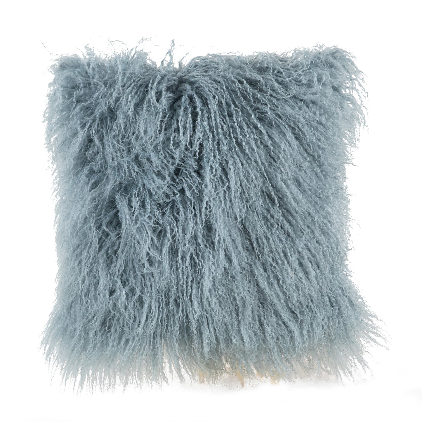 Sea Blue Mongolian Lamb Fur With Feather Down Insert Pillow