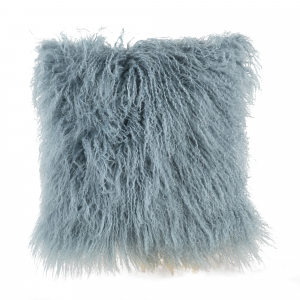 Sea Blue Mongolian Lamb Fur With Feather Down Insert Pillow