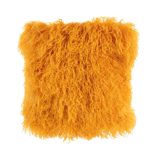 Yellow Mongolian Lamb Fur With Feather Down Insert Pillow