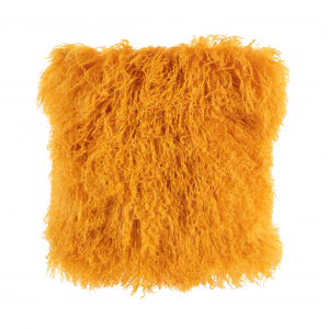 Yellow Mongolian Lamb Fur With Feather Down Insert Pillow