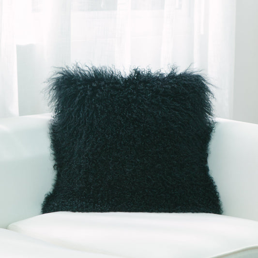 Black Mongolian Lamb Fur With Feather Down Insert Pillow