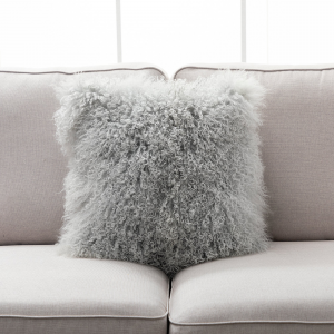 Light Gray Mongolian Lamb Fur With Feather Down Insert Pillow