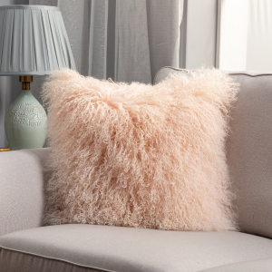 Blush Pink Mongolian Lamb Fur With Feather Down Insert Pillow