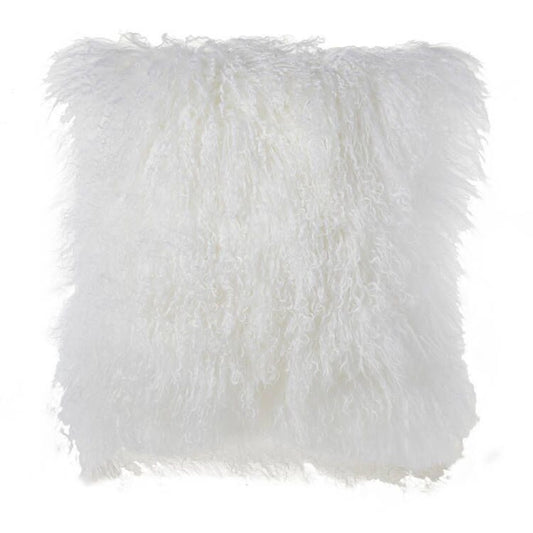 White Mongolian Lamb Fur With Feather Down Insert Pillow