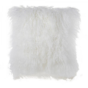 White Mongolian Lamb Fur With Feather Down Insert Pillow