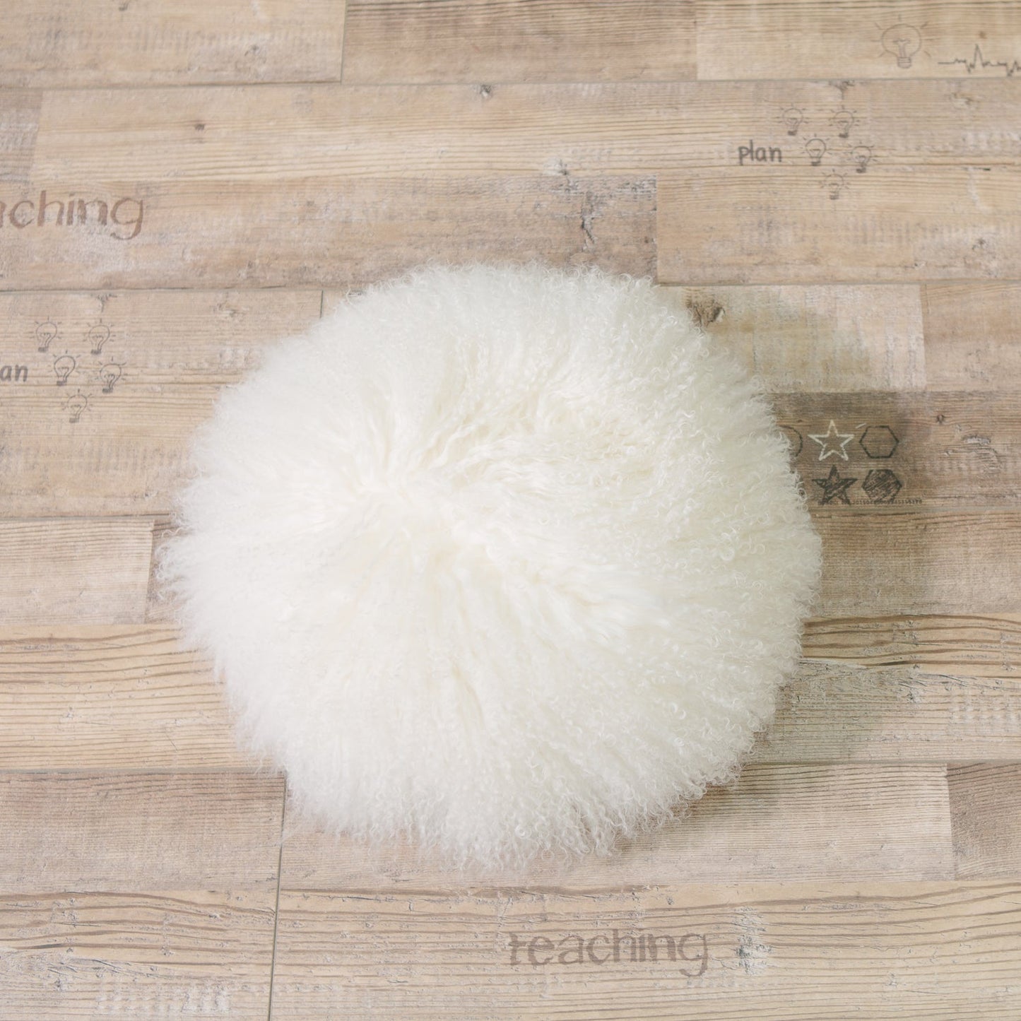 White Round Mongolian Lamb Fur With Featherdown Insert Pillow