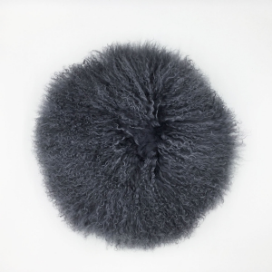 Gray Round Mongolian Lamb Fur With Featherdown Insert Pillow