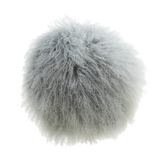 Light Gray Round Mongolian Lamb Fur With Featherdown Insert Pillow