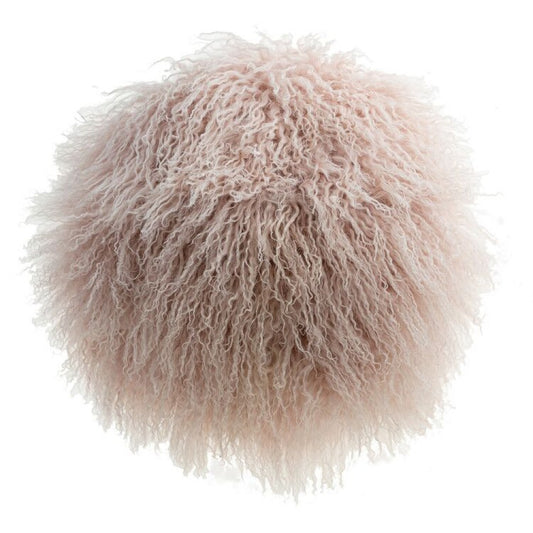 Pink Round Mongolian Lamb Fur With Featherdown Insert Pillow