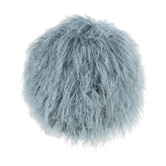 Sea Blue Round Mongolian Lamb Fur With Featherdown Insert Pillow