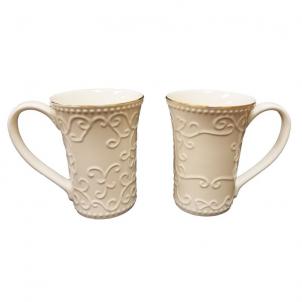 Set Of 2 Gold Colored Rim With Scrolled Pattern Mug