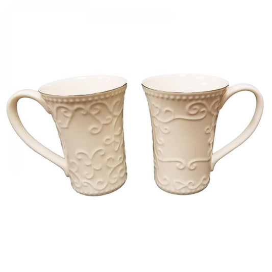 Set Of 2 Silver Colored Rim With Scrolled Pattern Mug