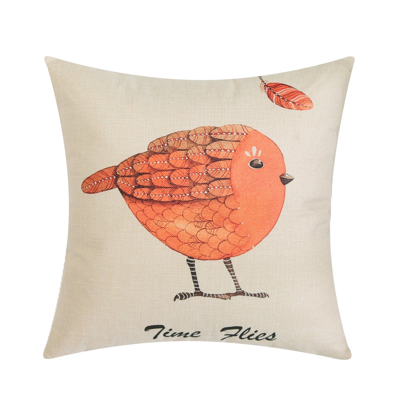 Time Flies With Bird Print And Feather Down Insert Pillow