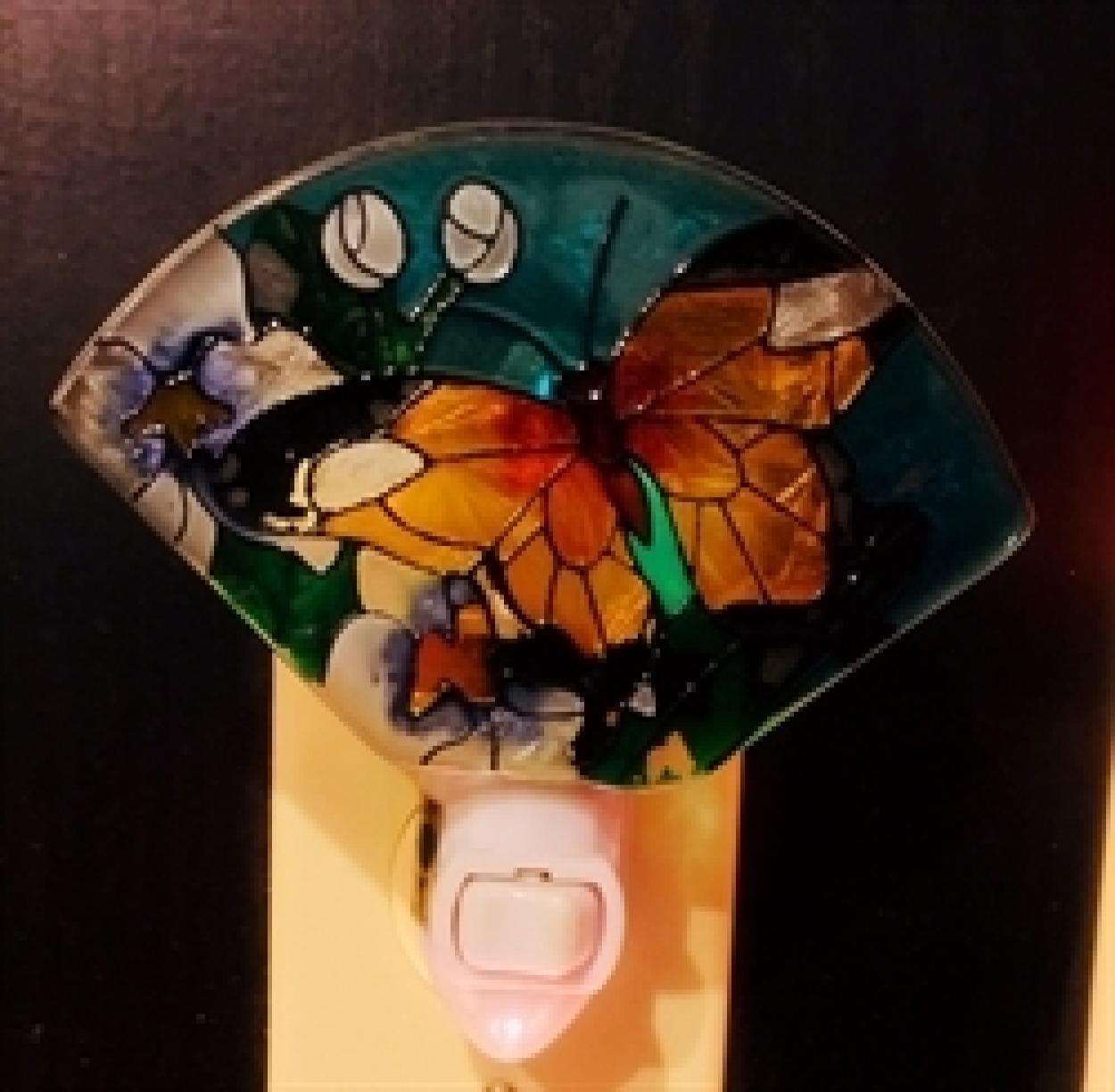 Fan Shaped With Butterfly Glass Night Light