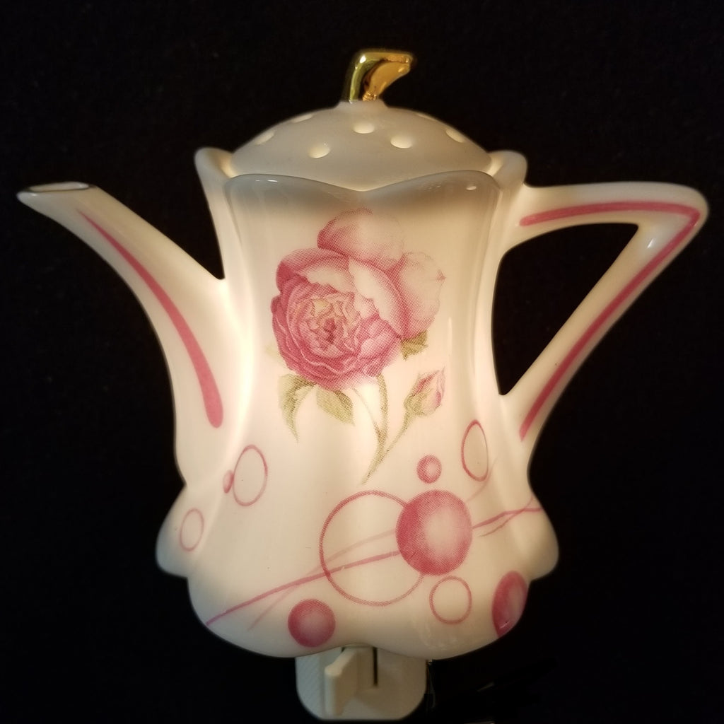 Peonies On A Teapot Shaped Night Light