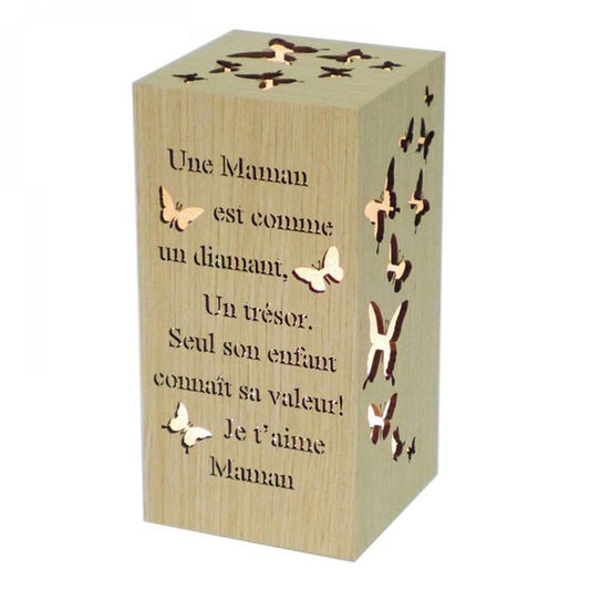 Rectangular With Butterflies And French Text Message -Maman Night Light