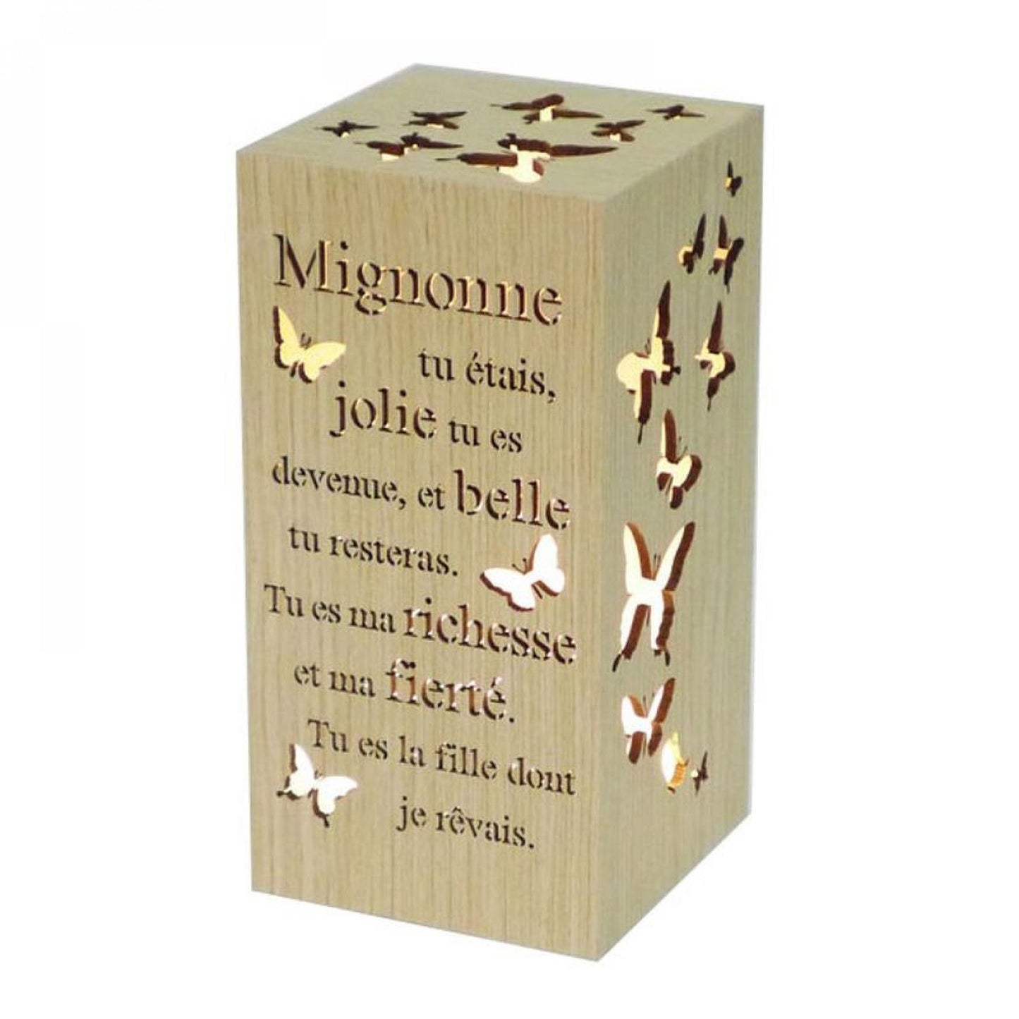 Rectangular With Butterflies And French Text Message -Fille Night Light