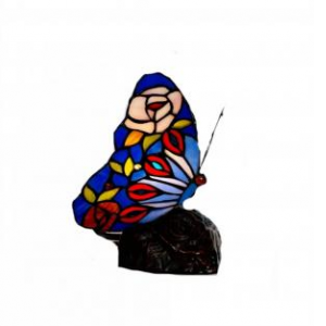 Multi Color Butterfly With Floral Wings Stained Glass Accent Lamp