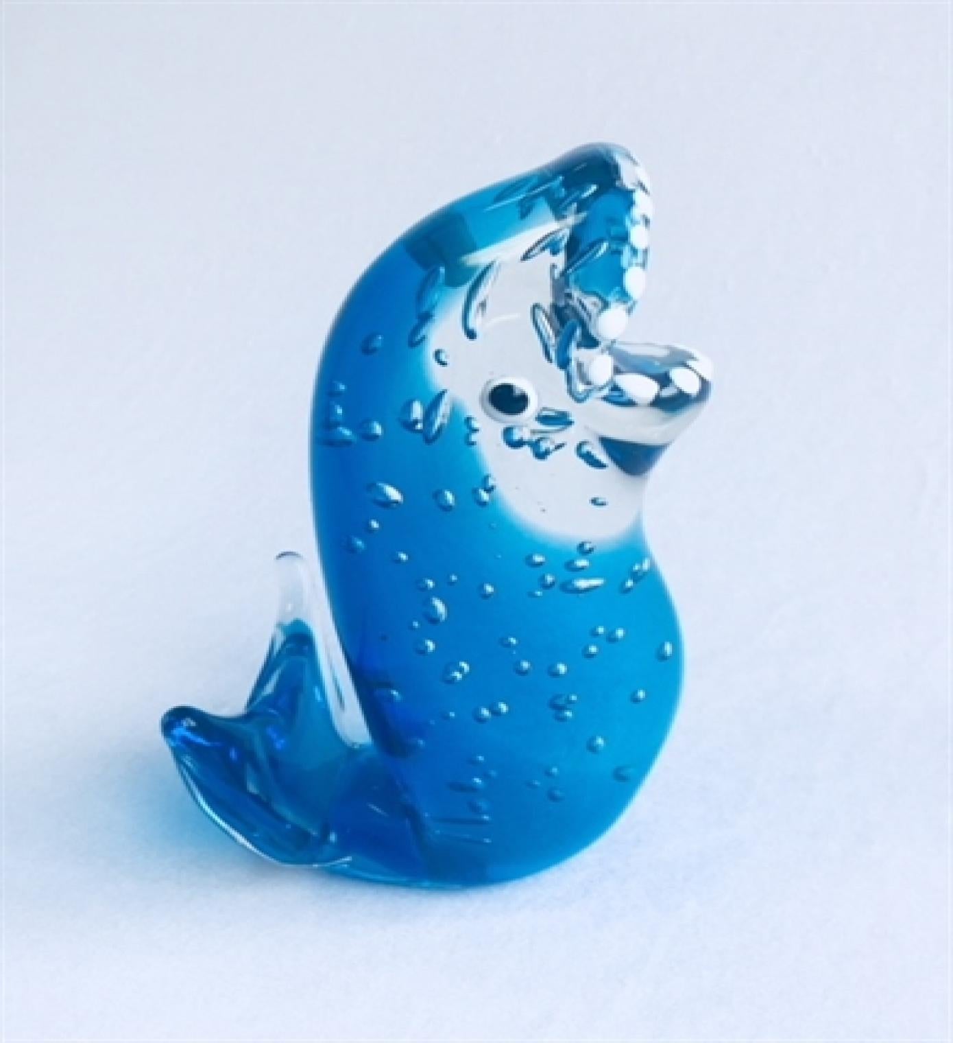 Blue Mouth Open Glass Dolphin Figurine