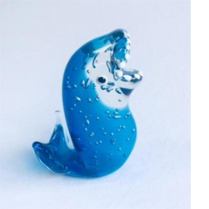 Blue Mouth Open Glass Dolphin Figurine