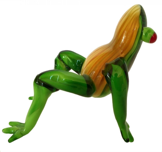 Green And Brown Glass Frog Doing Yoga Pose Figurine