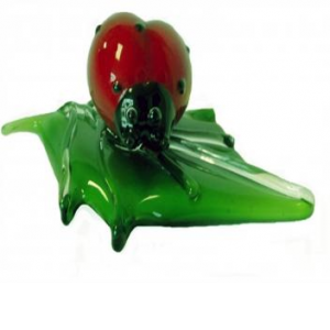 Lady Bug On A Leaf Glass Figurine