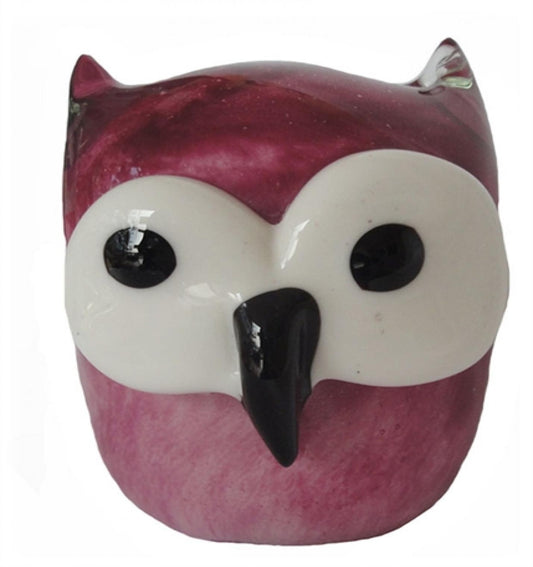 Pink And White Glass Owl Paperweight