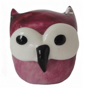 Pink And White Glass Owl Paperweight