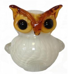 Hand Blown White And Brown Glass Owl Paperweight