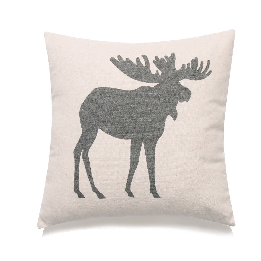 Gray Moose Print With Feather Down Insert Pillow