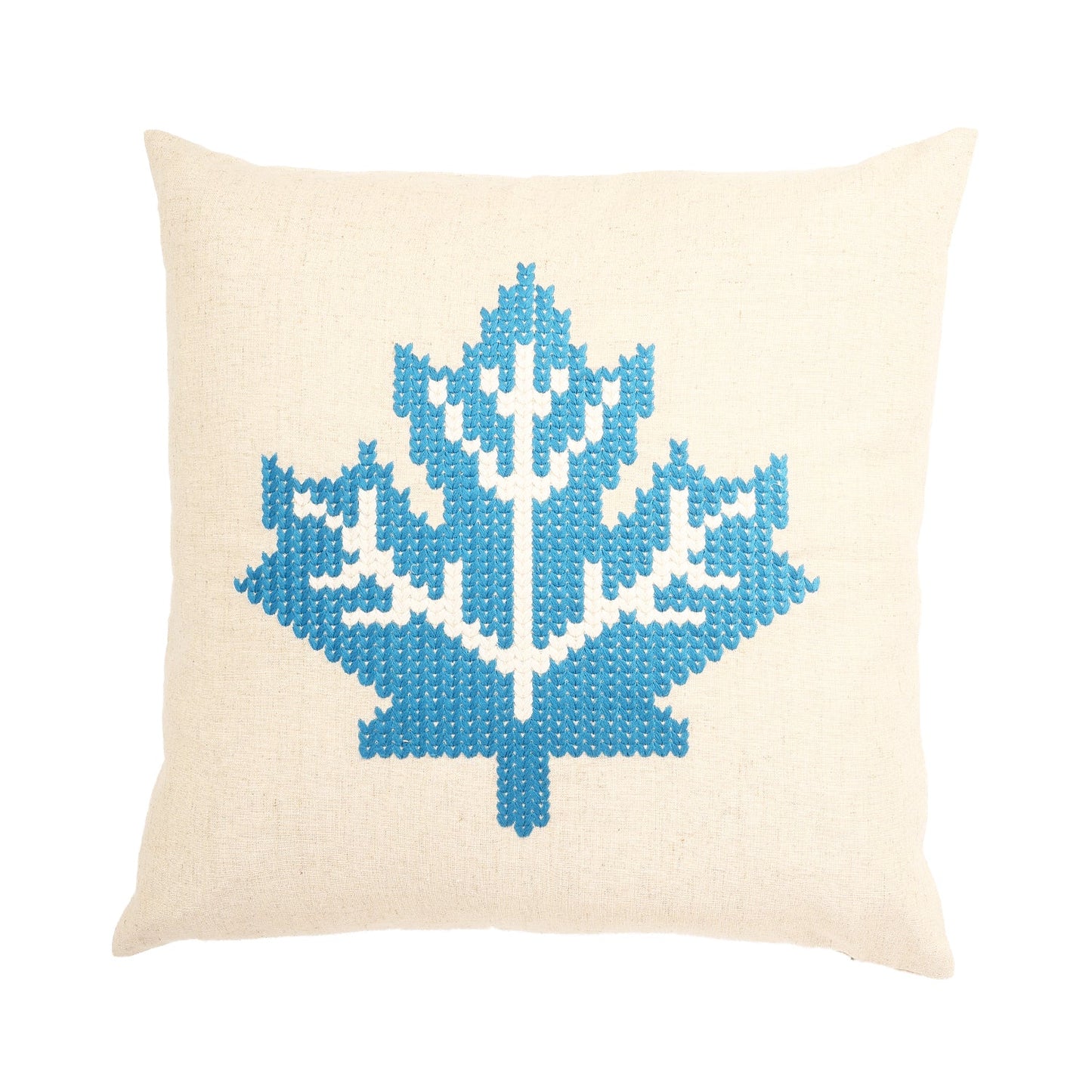 Blue And White Embroidered Maple Leaf With Polyester Insert Pillow