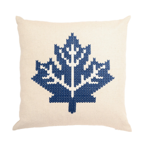 Navy Blue And White Embroidered Maple Leaf With Polyester Insert Pillow