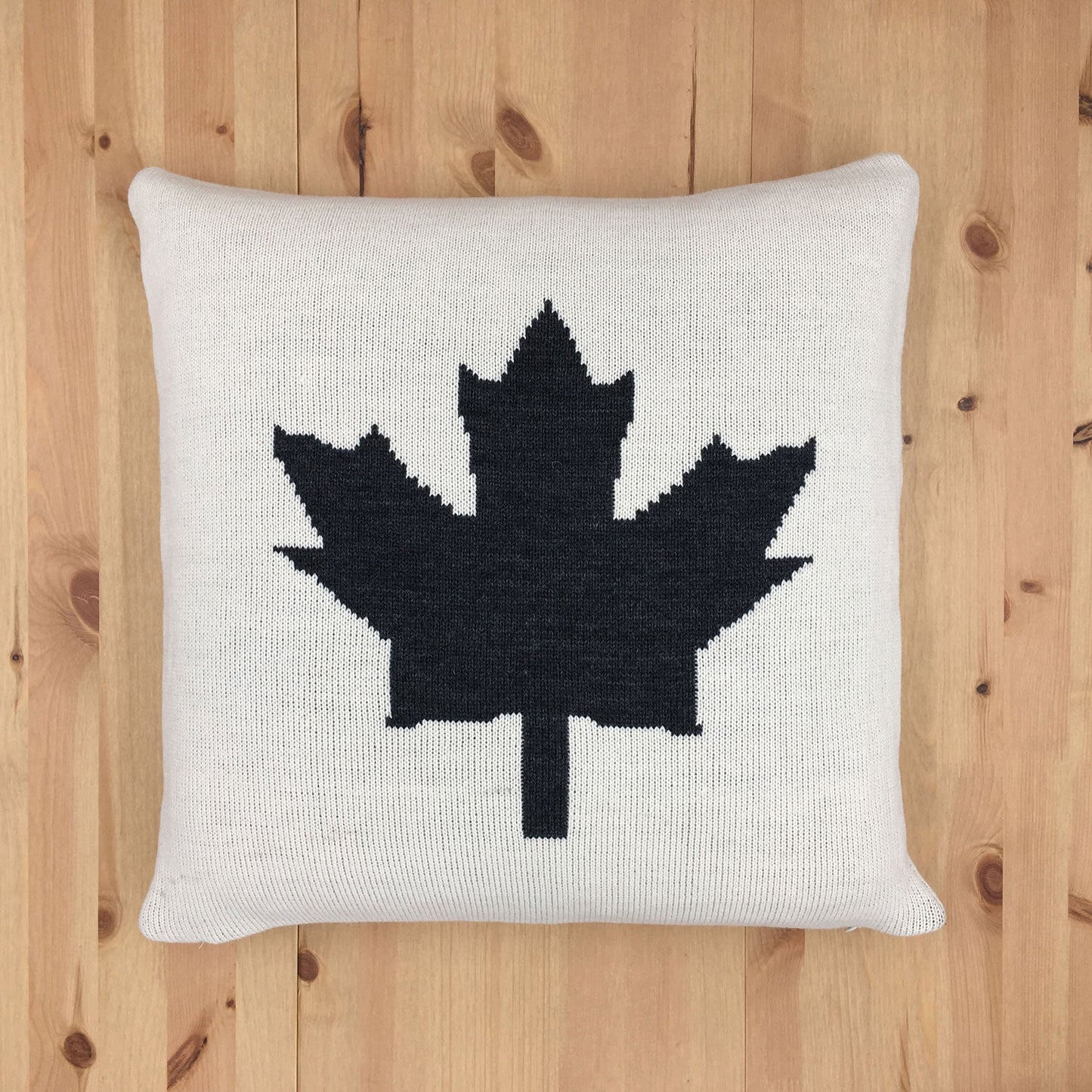 Dark Gray Maple Leaf On Ivory Background Machine Knit With Polyester Insert Pillow