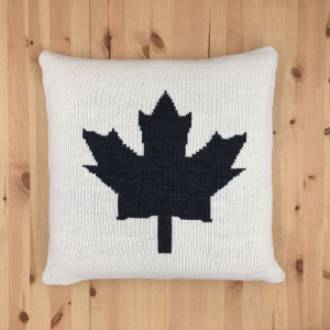 Dark Gray Maple Leaf On Ivory Background Machine Knit With Polyester Insert Pillow