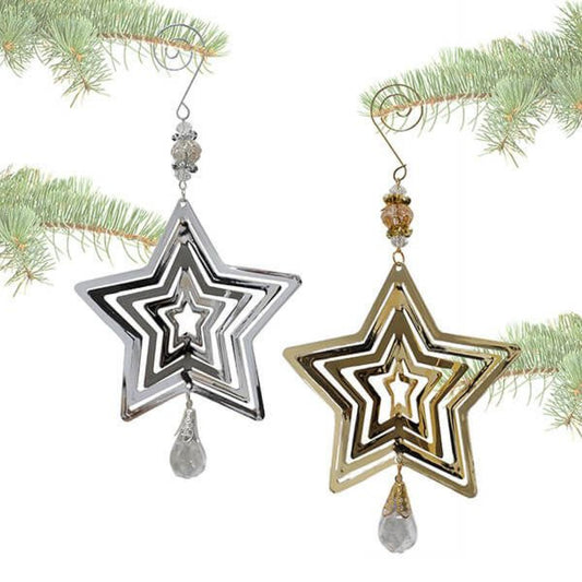 Set Of 2 Assorted Metal Star With A Gem Ornament