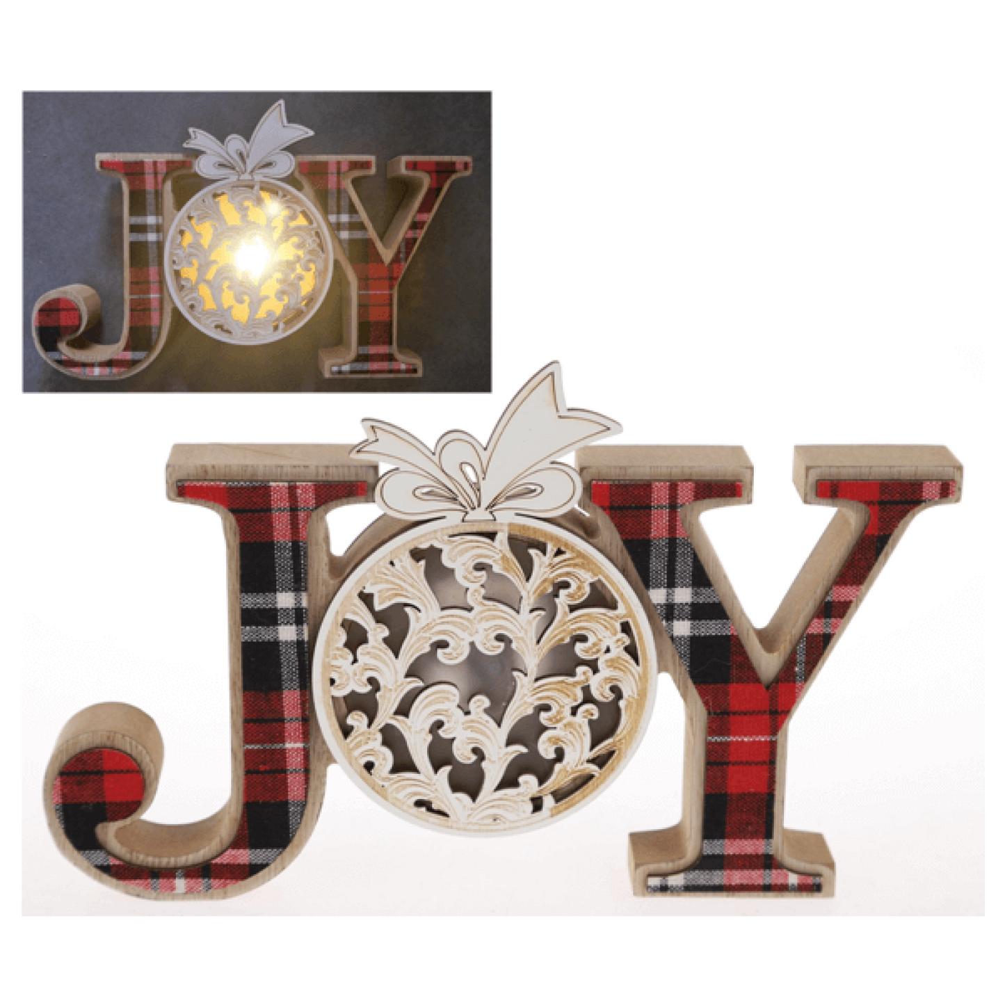 Joy With Led Lit O And Plaid J And Y Christmas Decor