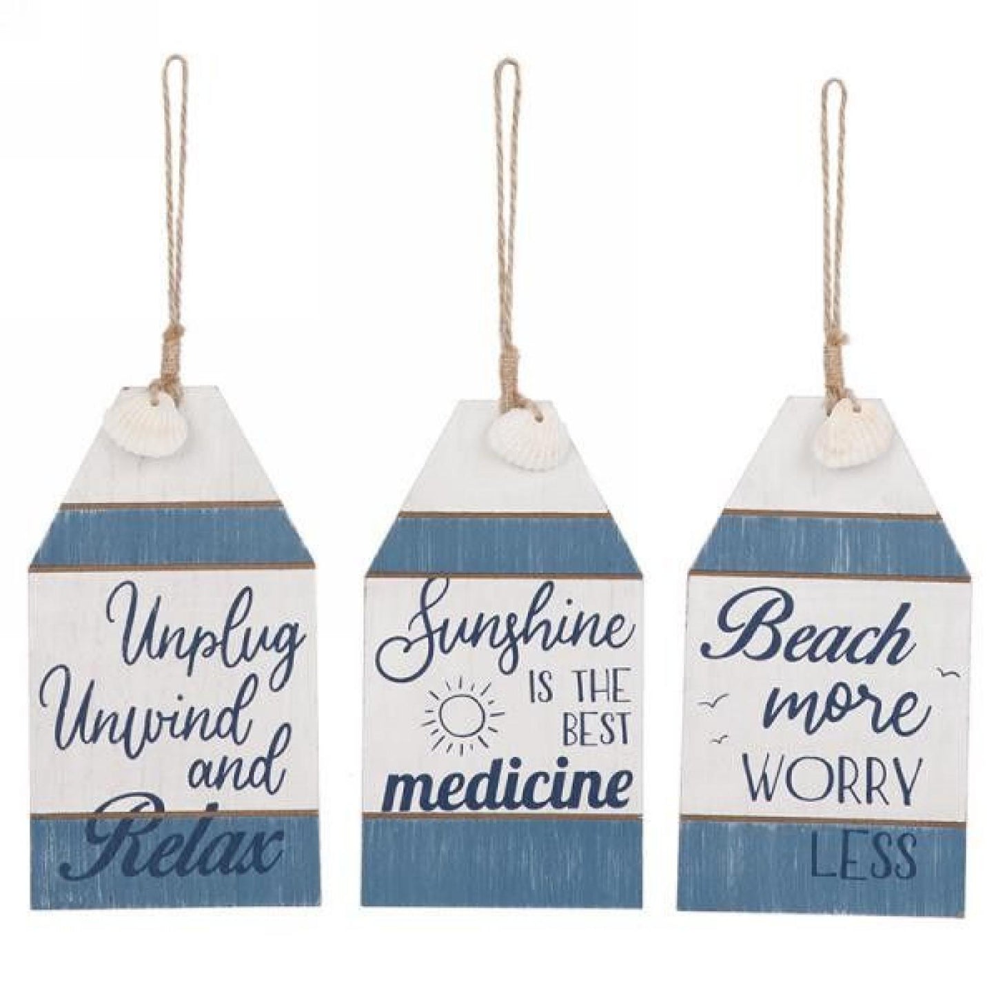 Set Of 3 Assorted Blue And White Tags With Text Sign