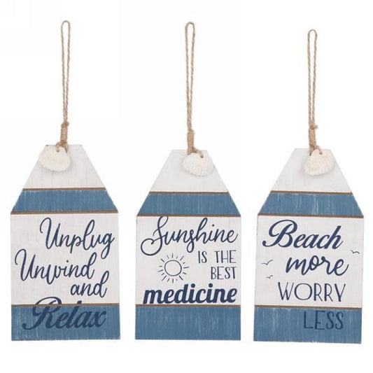 Set Of 3 Assorted Blue And White Tags With Text Sign