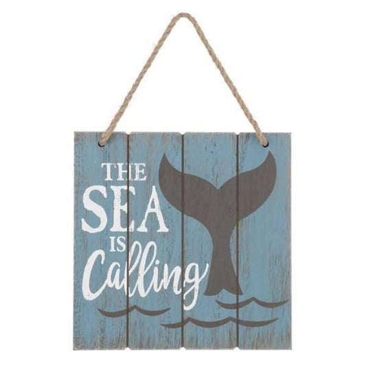 Set of 2 The Sea Is Calling With Whale Tail Print Hanging Sign