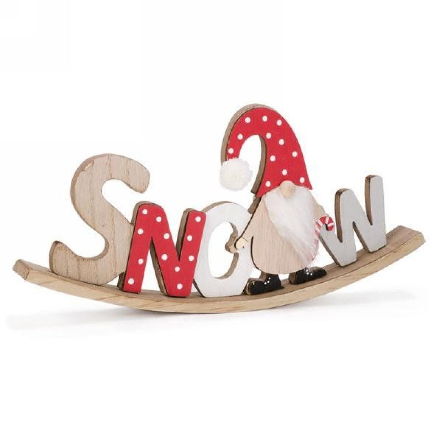 Snow With Gnome Rocking Wooden Christmas Decor