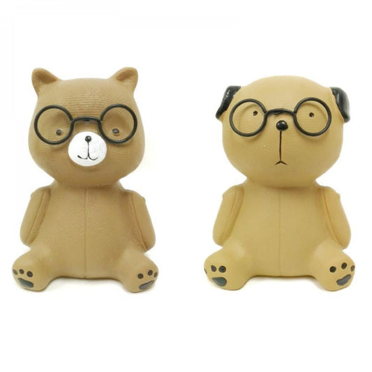 Set Of 2 Assorted Styles Bear With Glasses, Dog With Glasses Piggy Bank