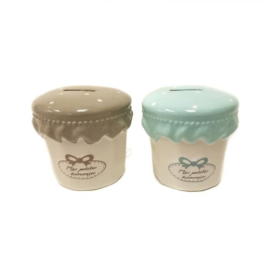 Set Of 2 Assorted Colors -Mes Petites Économies Covered Jar Shaped Piggy Bank